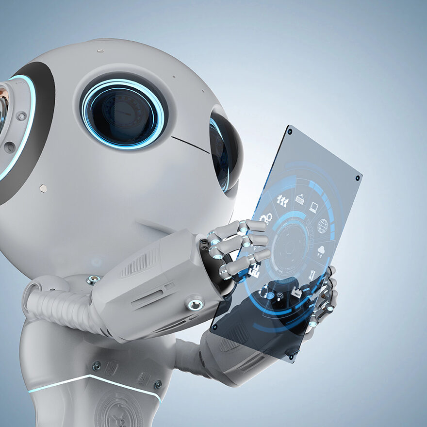 Cute-robot-holding-a-digital-tablet
